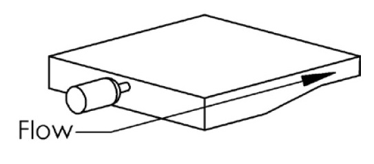 Injection molding wall thickness — bad design: gradual taper from thick to thin improves flow but significant thickness variation still causes uneven cooling and shrinkage