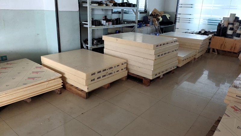 CNC plastic material inventory at RpProto Xiamen — engineering-grade PTFE, HDPE, PVC and PP rods and blocks ready for custom machining