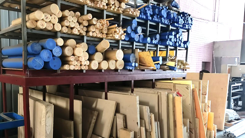CNC plastic material storage at RpProto Xiamen — PEEK, PC, ABS and biocompatible polymers for medical device prototyping and low-volume manufacturing