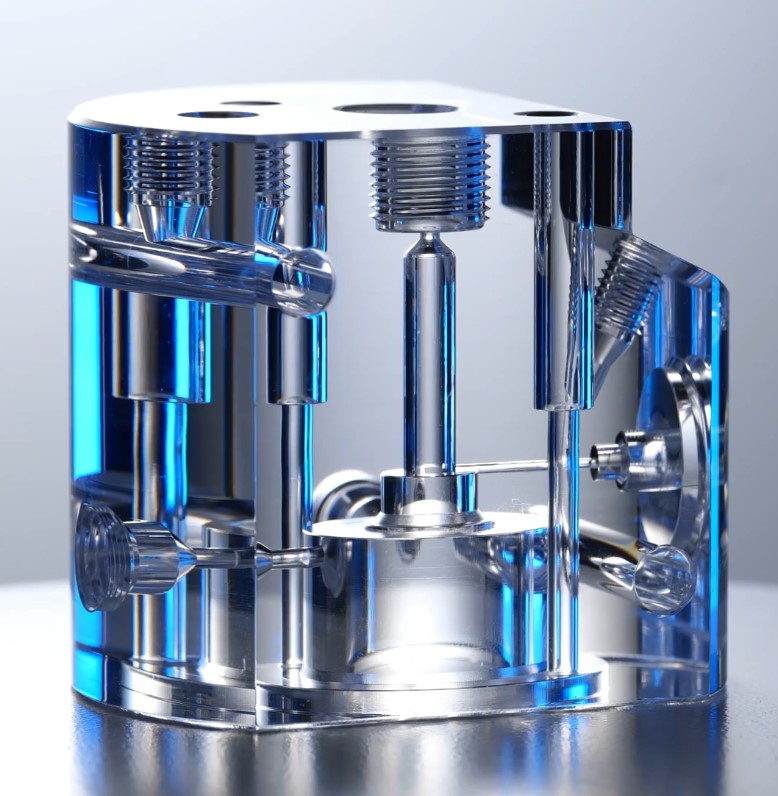 Flame-polished optical-grade acrylic PMMA part showing crystal-clear surface transparency