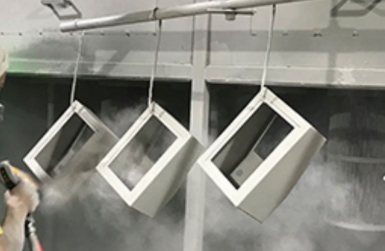 Custom powder coating finish applied to fabricated sheet metal enclosure parts