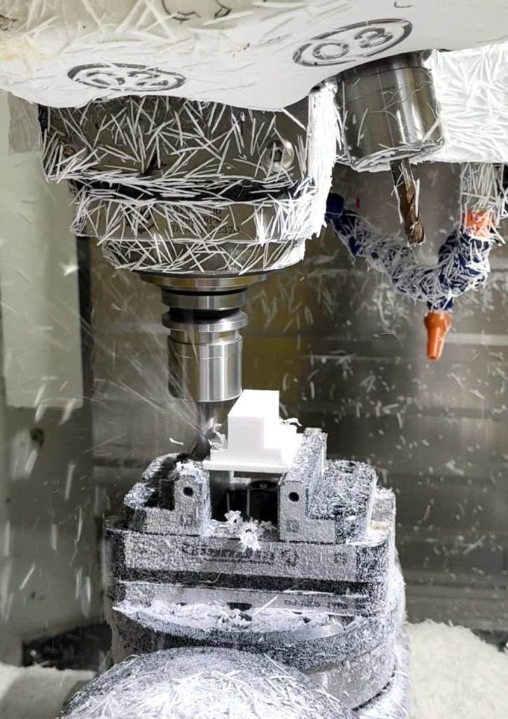 5-axis CNC milling of PTFE Teflon block for precision industrial components